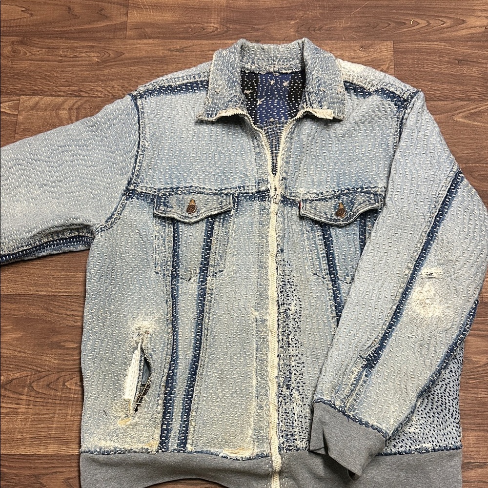Blue Textured Denim Jacket